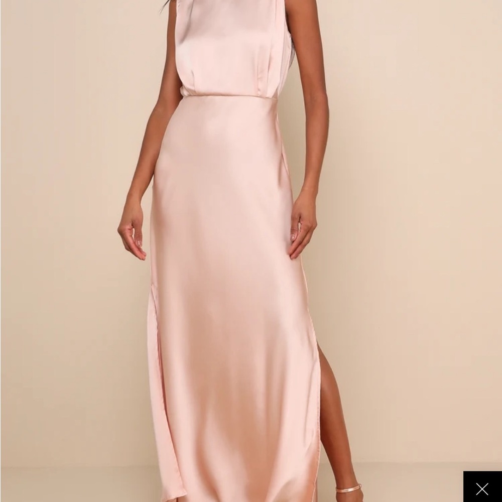 Moonsea Pink Halter Slit Maxi Gown